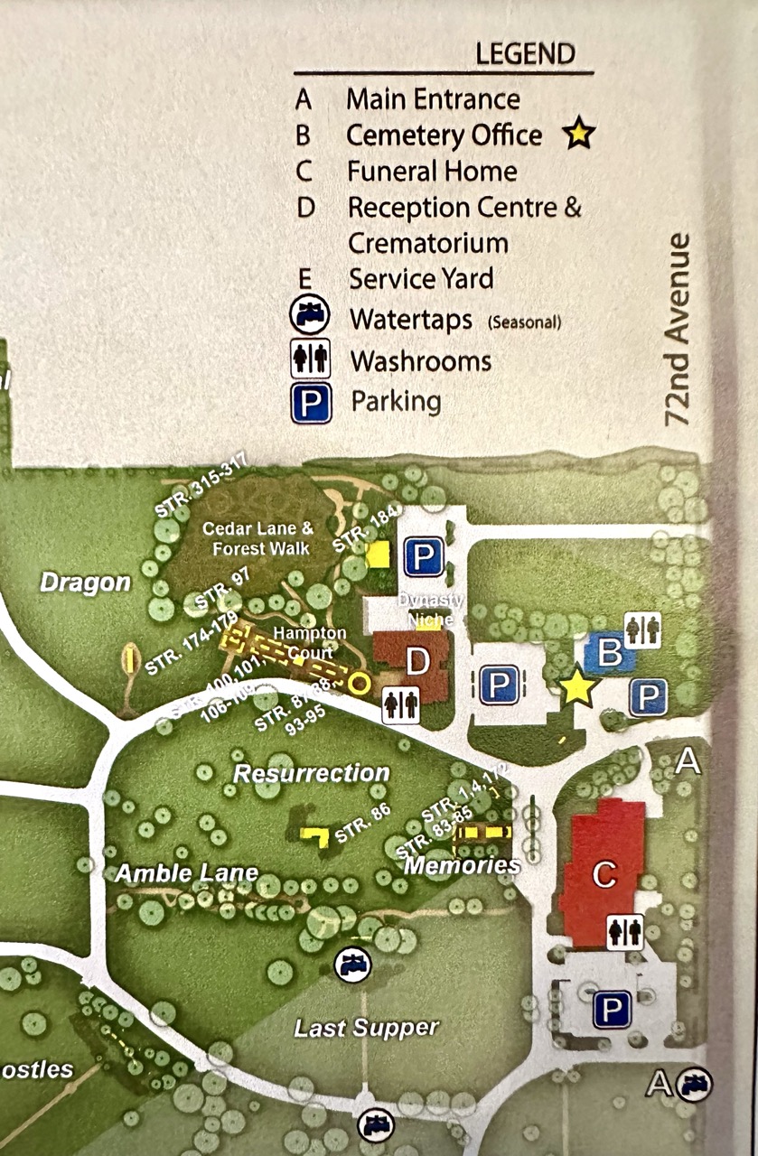 Cemetery grounds map with legend